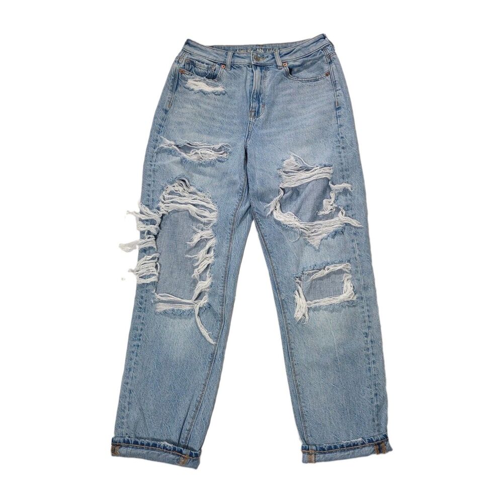 American Eagle Highest Rise Mom Jeans 4 Torn Distressed Destroyed